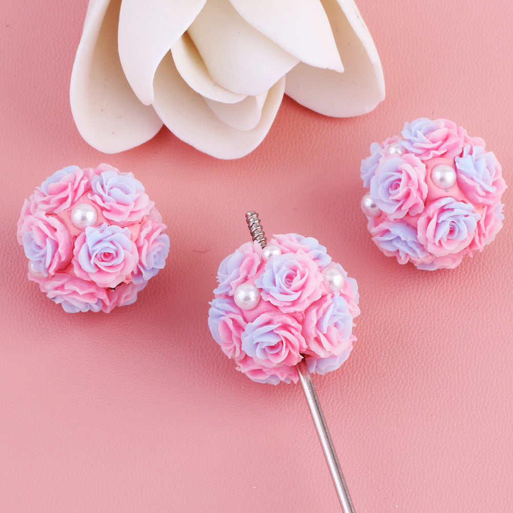 Wholesale 10pcs/pack pearl rose luminous flower ball can wear straight hole beads DIY accessories